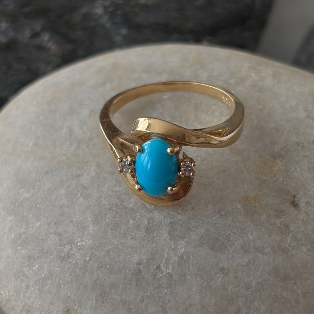 Vintage 14K Gold Native American Turquoise Ring - Picture 15 of 16